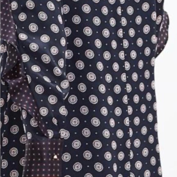 Banana Republic Navy Silk Dress with Geometric Red & White Pattern. - Picture 3 of 13